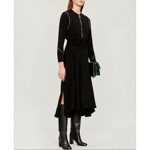 Maje Front Zip Rimage Studded Midi Crepe Women's Black Lined Dress Size 2